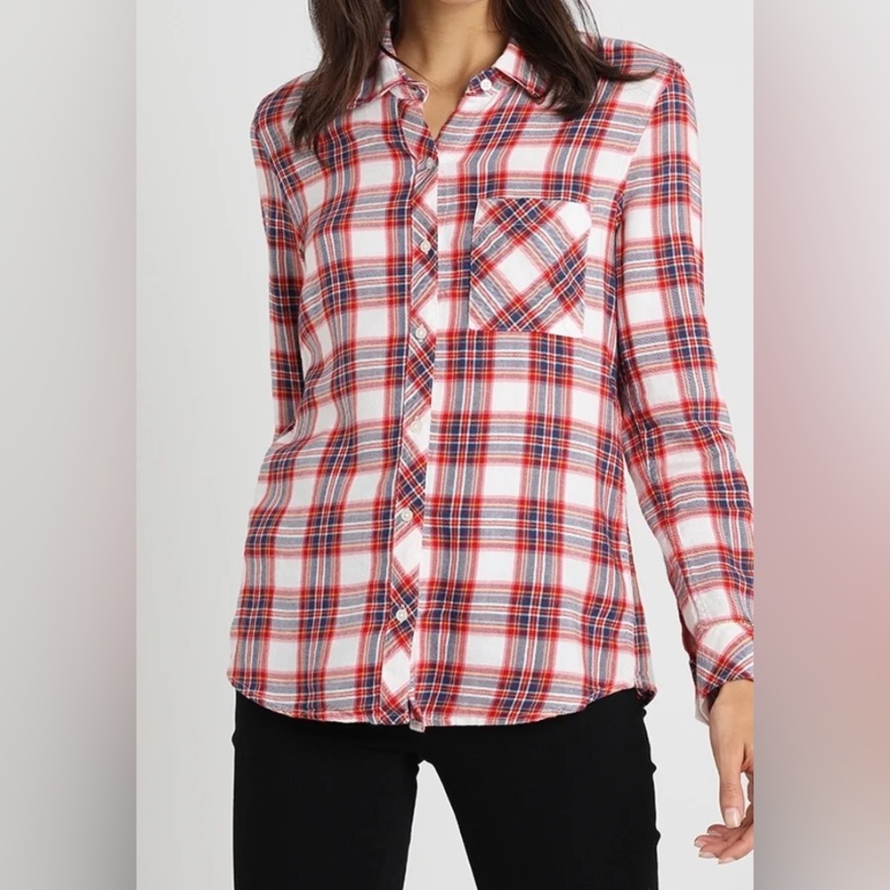 🖤 GAP Red, Navy & White Plaid Button-Up Shirt
